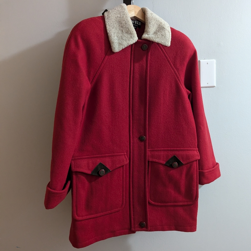 Vintage 70’s JOFELD red coat Size S two front pockets